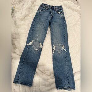 Abercrombie & Fitch 90s straight ultra high rise Ripped Blue Straight Leg Jeans